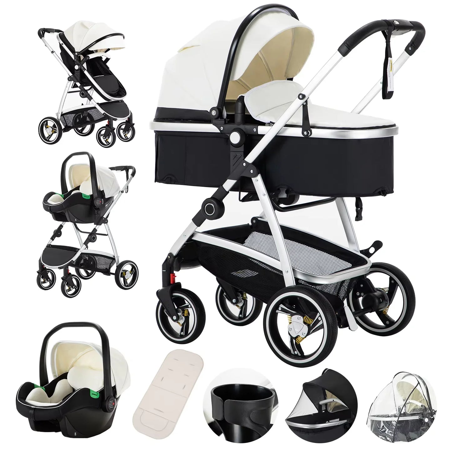 Baby stroller 3 in 1 Baby carriage Portable luxurious travel pram High landscape newborn baby stroller with baby carrier PU