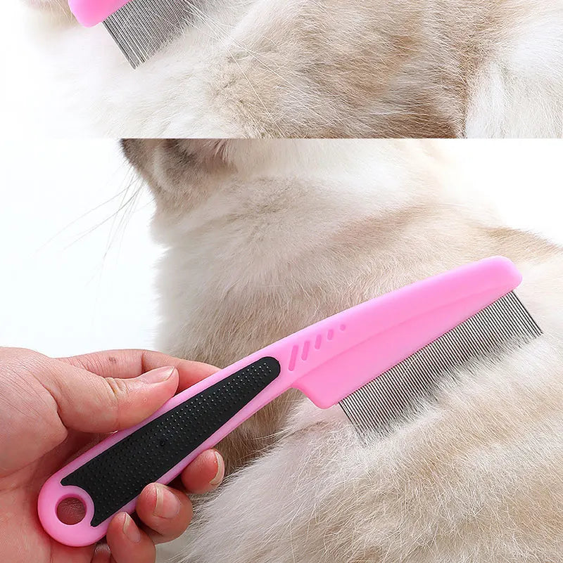 Pet Animal Care Long-handled Pet Comb Flea Comb for Cat Dog Stainless Steel Comb Deworming Opening Knots Dog Cat Grooming Comb