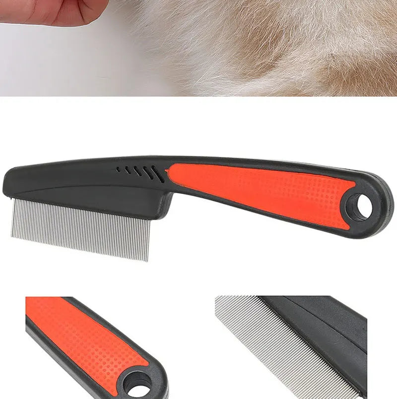 Pet Animal Care Long-handled Pet Comb Flea Comb for Cat Dog Stainless Steel Comb Deworming Opening Knots Dog Cat Grooming Comb
