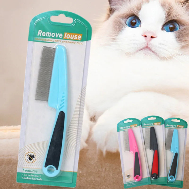 Pet Animal Care Long-handled Pet Comb Flea Comb for Cat Dog Stainless Steel Comb Deworming Opening Knots Dog Cat Grooming Comb