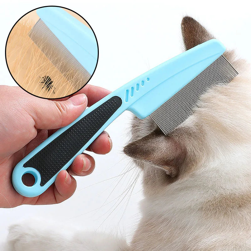 Pet Animal Care Long-handled Pet Comb Flea Comb for Cat Dog Stainless Steel Comb Deworming Opening Knots Dog Cat Grooming Comb