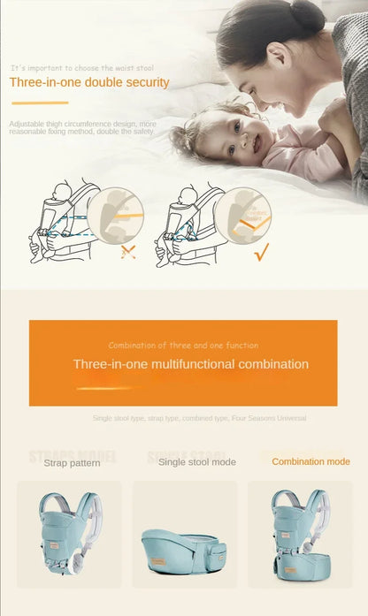 100% Cotton Baby Waist Stroller Four Season Multifunctional Front Carrying Baby Carrier Breathable Baby Waist Stroller Carrier