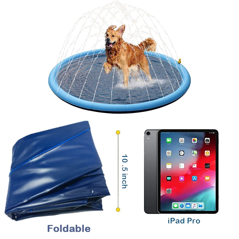 170cm Summer Pet Swimming Pool Dog Splash Sprinkler Pad Inflatable Mat Cooling Dogs Outdoor Play Water Mat Toys for Pet Children