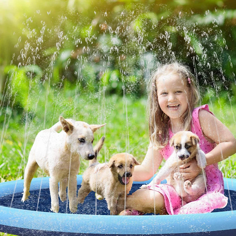 170cm Summer Pet Swimming Pool Dog Splash Sprinkler Pad Inflatable Mat Cooling Dogs Outdoor Play Water Mat Toys for Pet Children