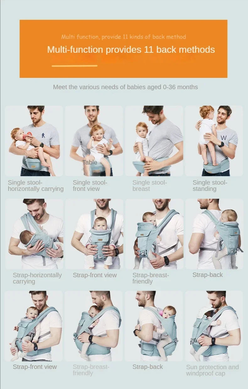 100% Cotton Baby Waist Stroller Four Season Multifunctional Front Carrying Baby Carrier Breathable Baby Waist Stroller Carrier