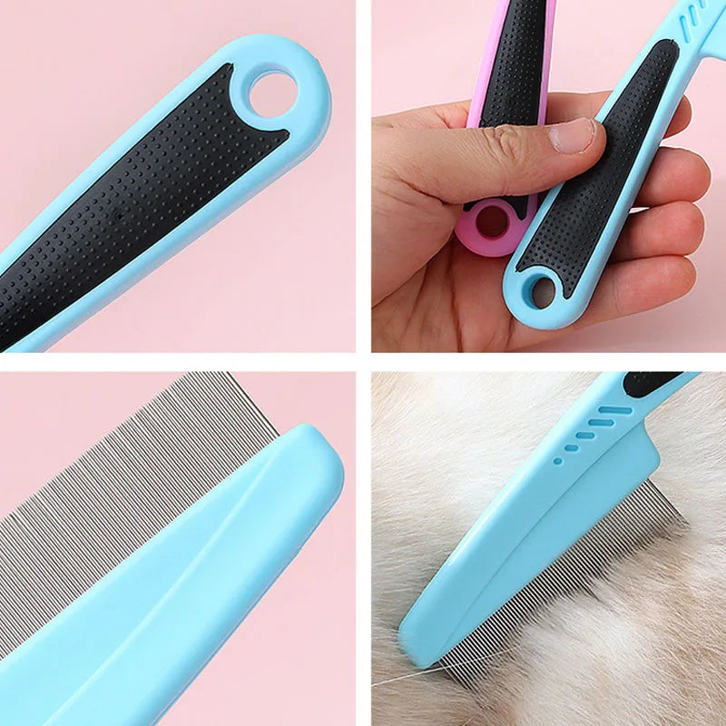 Pet Animal Care Long-handled Pet Comb Flea Comb for Cat Dog Stainless Steel Comb Deworming Opening Knots Dog Cat Grooming Comb