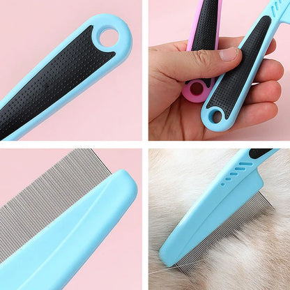 Pet Animal Care Long-handled Pet Comb Flea Comb for Cat Dog Stainless Steel Comb Deworming Opening Knots Dog Cat Grooming Comb