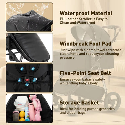 Baby stroller 3 in 1 Baby carriage Portable luxurious travel pram High landscape newborn baby stroller with baby carrier PU