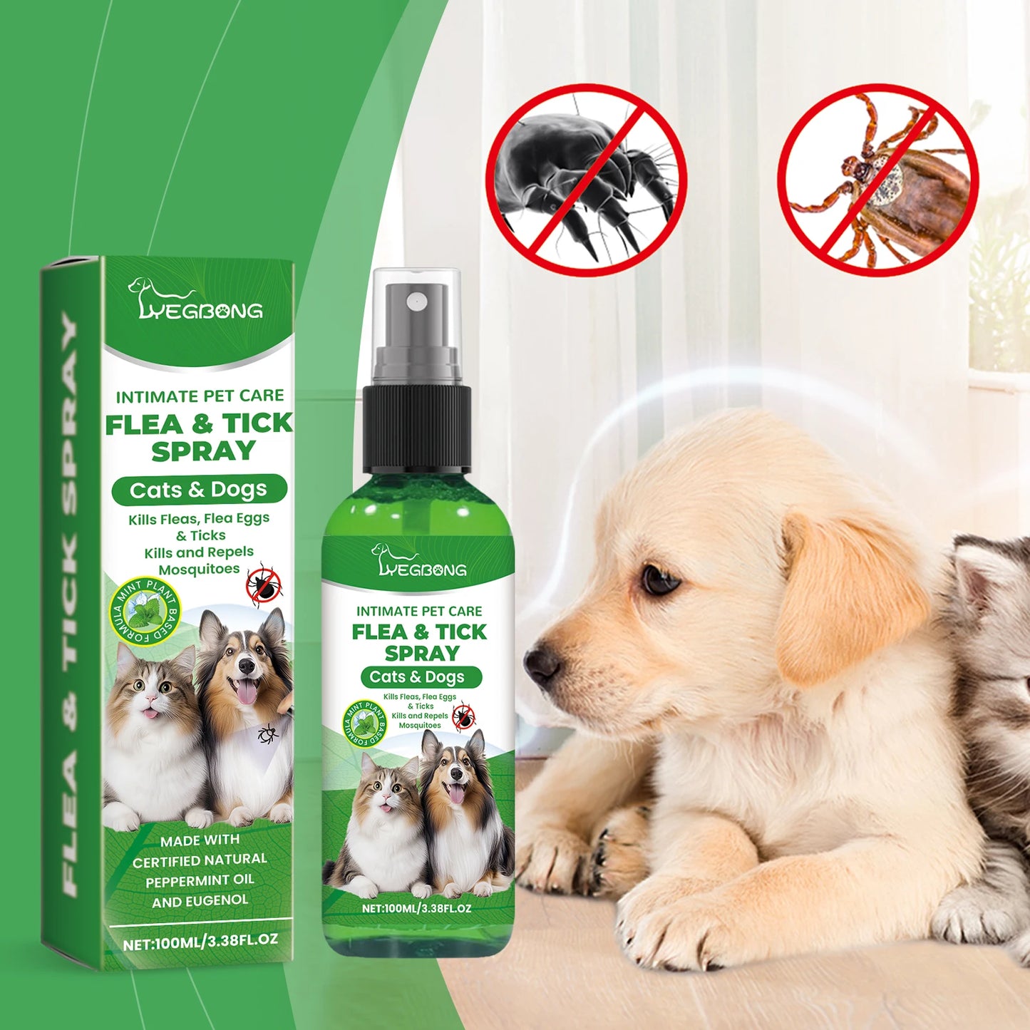 Flea & Tick Spray For Dogs & Cats - Gentle Daily Use Insect Repellent - Kills Fleas, Ticks & Lice - Safe Formula