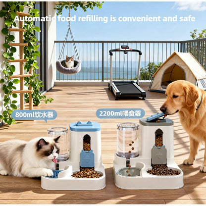 Dog & Cat Automatic Feeder & Waterer Set: Gravity Design, Leak-Proof, Spill-Proof, Anti-Slip, Easy to Clean, Built-In Food Bowl