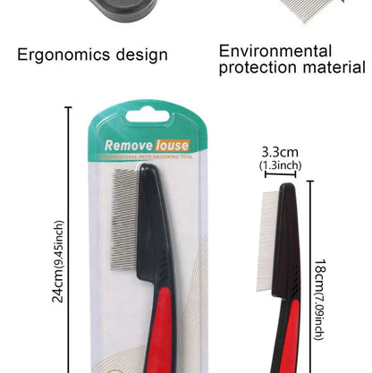 Pet Animal Care Long-handled Pet Comb Flea Comb for Cat Dog Stainless Steel Comb Deworming Opening Knots Dog Cat Grooming Comb