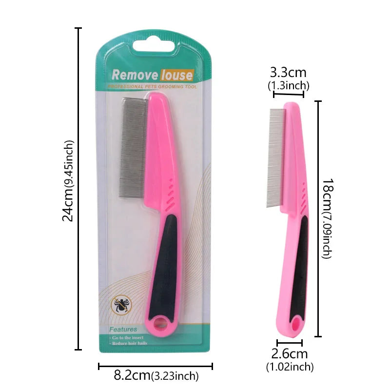 Pet Animal Care Long-handled Pet Comb Flea Comb for Cat Dog Stainless Steel Comb Deworming Opening Knots Dog Cat Grooming Comb