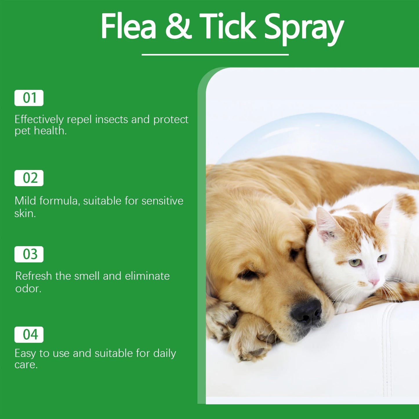 Flea & Tick Spray For Dogs & Cats - Gentle Daily Use Insect Repellent - Kills Fleas, Ticks & Lice - Safe Formula
