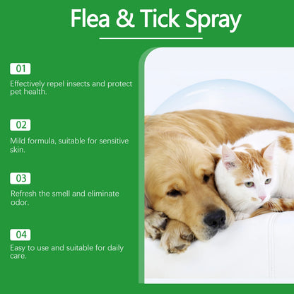 Flea & Tick Spray For Dogs & Cats - Gentle Daily Use Insect Repellent - Kills Fleas, Ticks & Lice - Safe Formula