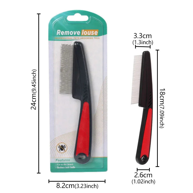Pet Animal Care Long-handled Pet Comb Flea Comb for Cat Dog Stainless Steel Comb Deworming Opening Knots Dog Cat Grooming Comb