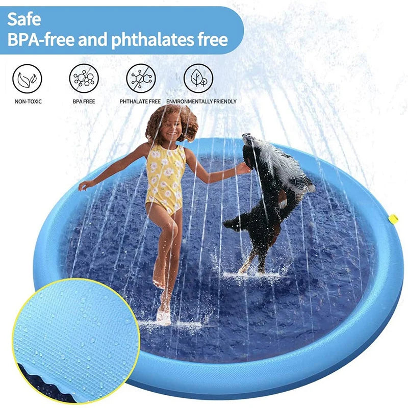 170cm Summer Pet Swimming Pool Dog Splash Sprinkler Pad Inflatable Mat Cooling Dogs Outdoor Play Water Mat Toys for Pet Children