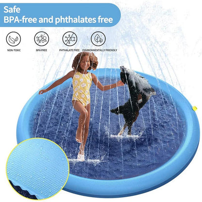 170cm Summer Pet Swimming Pool Dog Splash Sprinkler Pad Inflatable Mat Cooling Dogs Outdoor Play Water Mat Toys for Pet Children