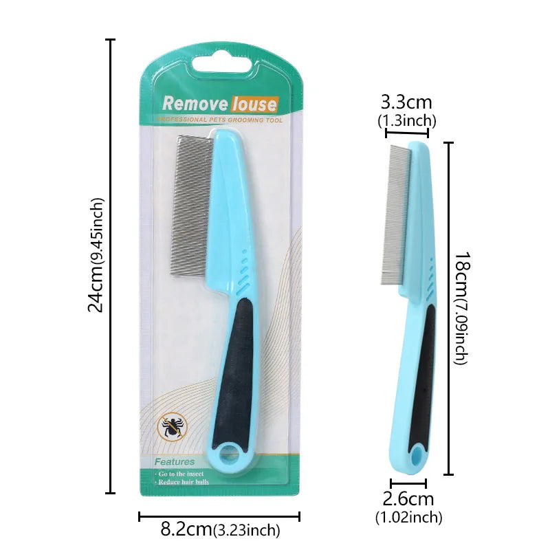 Pet Animal Care Long-handled Pet Comb Flea Comb for Cat Dog Stainless Steel Comb Deworming Opening Knots Dog Cat Grooming Comb