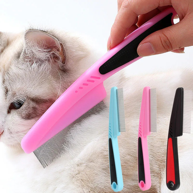 Pet Animal Care Long-handled Pet Comb Flea Comb for Cat Dog Stainless Steel Comb Deworming Opening Knots Dog Cat Grooming Comb