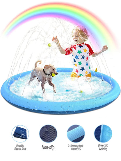 170cm Summer Pet Swimming Pool Dog Splash Sprinkler Pad Inflatable Mat Cooling Dogs Outdoor Play Water Mat Toys for Pet Children