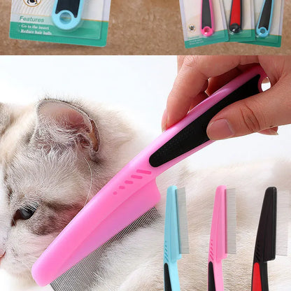 Pet Animal Care Long-handled Pet Comb Flea Comb for Cat Dog Stainless Steel Comb Deworming Opening Knots Dog Cat Grooming Comb